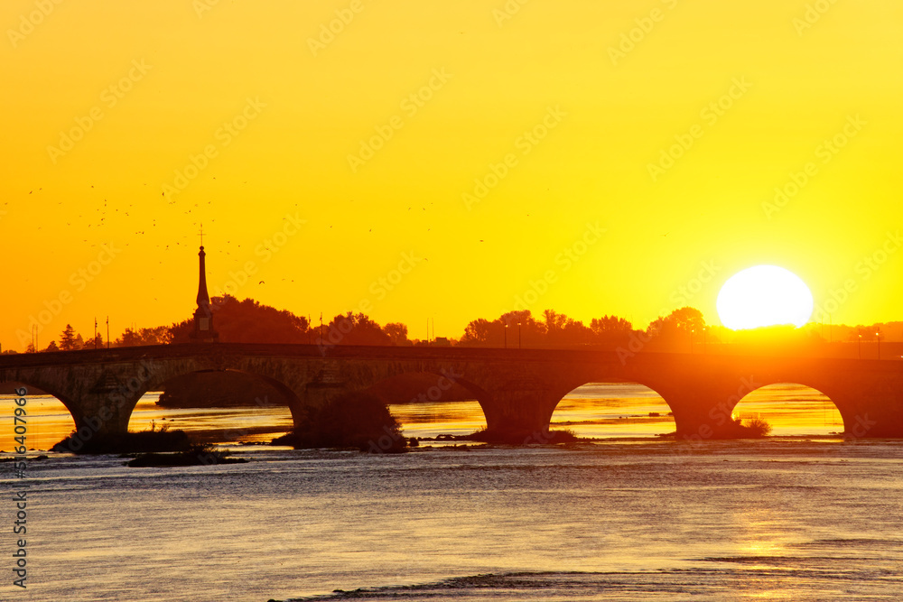 Obraz premium Jacques-Gabriel bridge and Loire rive in Blois city