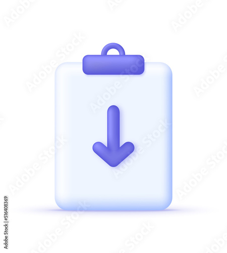 3D paper with download icon isolated on white background. Download file document concept. Can be used for many purposes.
