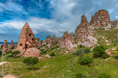 Uchisar Castle in Cappadocia, carved out of rock formations.