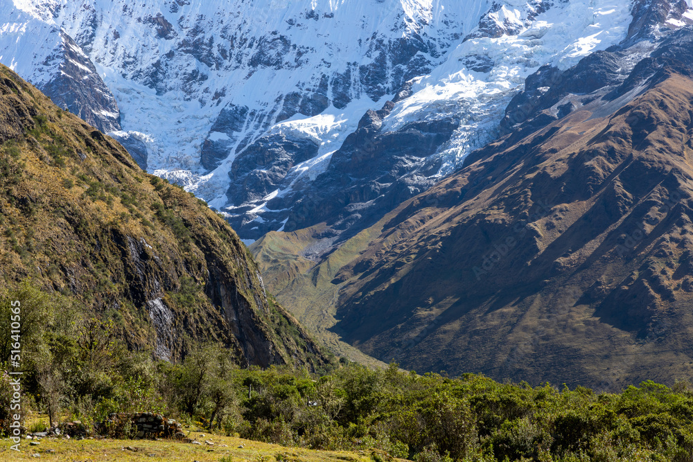 Naklejka premium Humantay Lake and Mountains. Cusco’s Beautiful Blue Lagoon, between the Salkantay Peak and the Humantay Mountain. Peru.