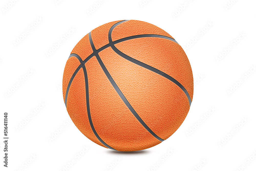 Basketball isolated on white background. Orange ball, sport object concept. New classic basketball with black lines. 3D rendering model.
