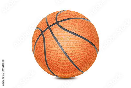 Basketball isolated on white background. Orange ball, sport object concept. New classic basketball with black lines. 3D rendering model. © Maksim
