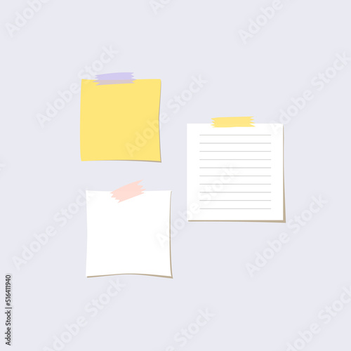 Set of small pieces of paper for notes. Vector design element.