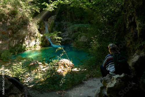 Turquoise waters in the Urederra river, Baquedano photo