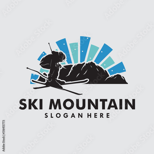 A man playing Ski in the mountain logo design