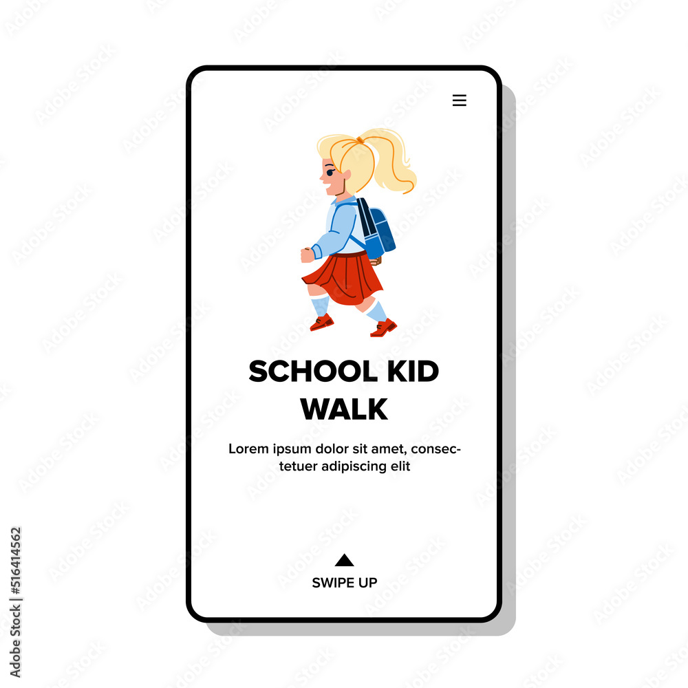 school kid walk vector. child backpack, back bag, young girl student school kid walk web flat cartoon illustration school kid walk vector. child backpack, back bag, young girl student school kid walk web flat cartoon illustration
