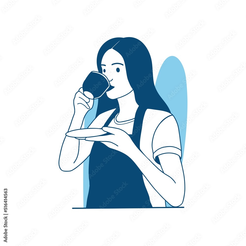 flat style vector illustration a beautiful girl enjoy drinking coffe flat style vector illustration a beautiful girl enjoy drinking coffe