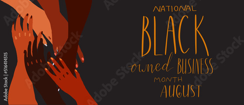Black owned business month August lettering. African american visibility promotion banner template.