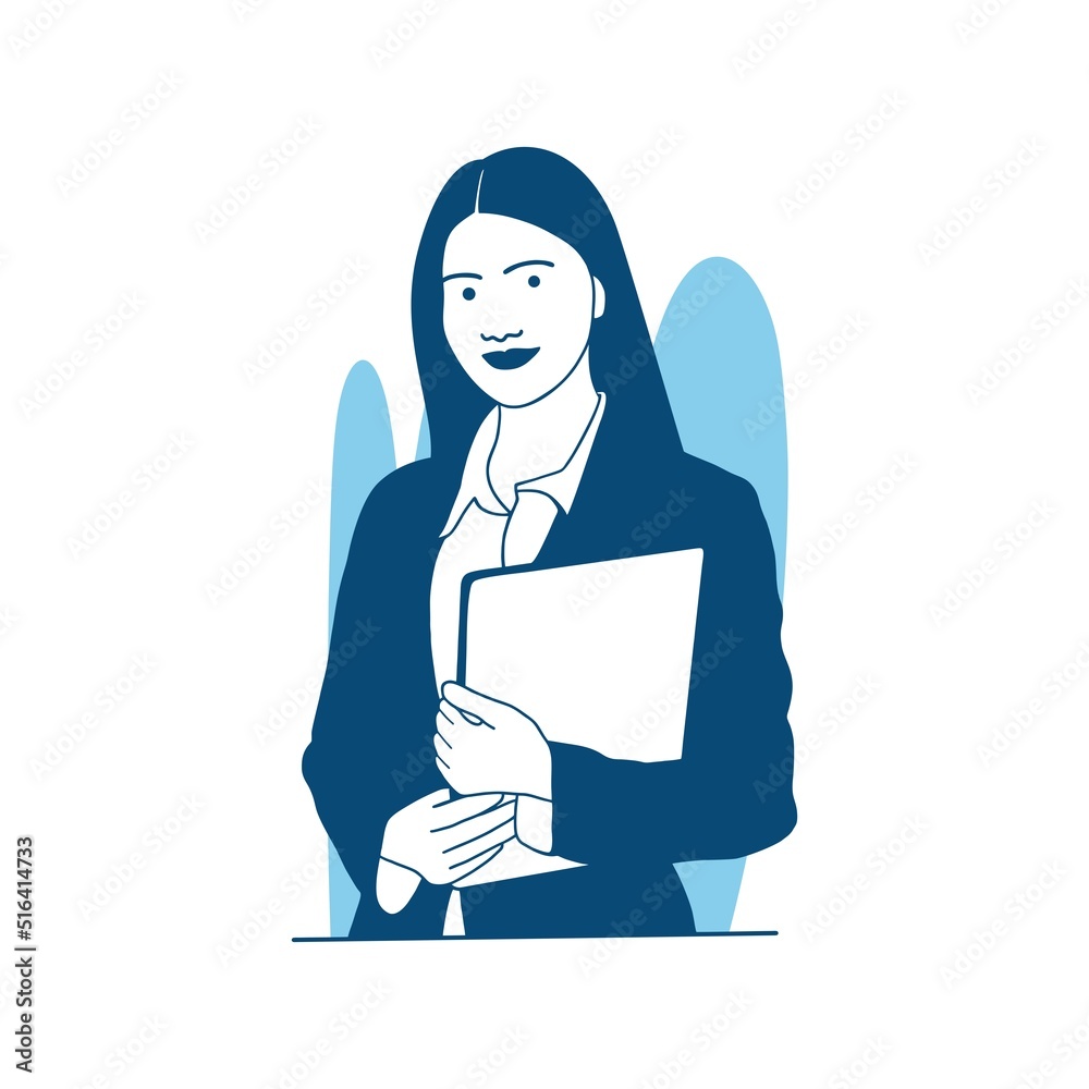flat style vector illustration a beautiful business girl carrying laptop computer flat style vector illustration a beautiful business girl carrying laptop computer