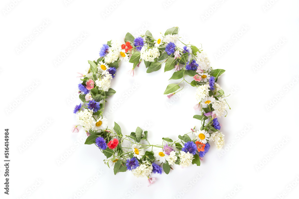 Wreath of wildflowers isolated on a white background Wreath of wildflowers isolated on a white background