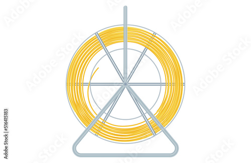 yellow fiber optic cable for internet wound on a reel