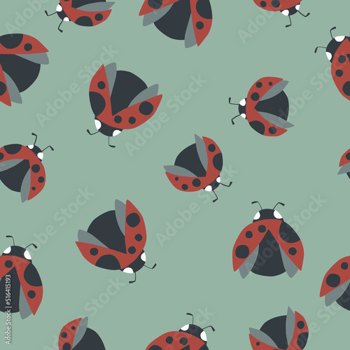Seamless pattern in boho style with ladybug. Ladybug in dark tones. Modern style. Suitable for scrapbooking, stickers, decoration, merch, clothing, postcards.