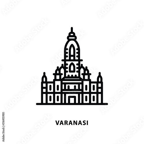 Indian city icon - Viswanath Temple, Varanasi - Uttar Pradesh - Line art. 