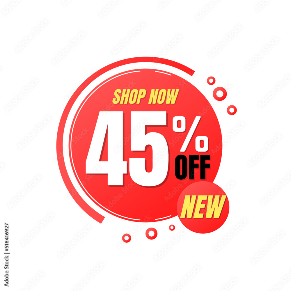 45% off, shop now, super discount with abstract red design, vector illustration. Forty-five percent offer 45% off, shop now, super discount with abstract red design, vector illustration. Forty-five percent offer