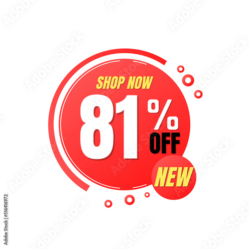 81% off, shop now, super discount with abstract red design, vector illustration. Eighty one percent offer