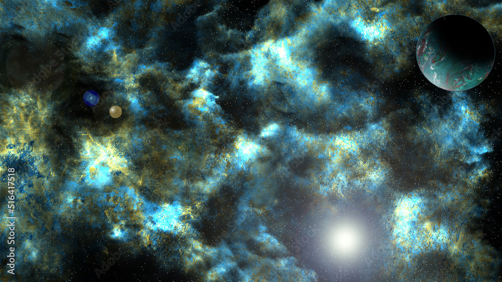 Fototapeta premium Abstract background - a cosmic nebula and a planet.
