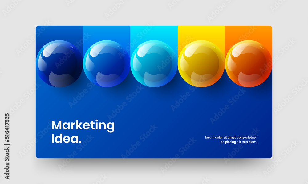Trendy postcard vector design concept. Isolated 3D spheres website screen layout.
