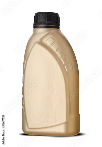 gold plastic bottle with car brake fluid