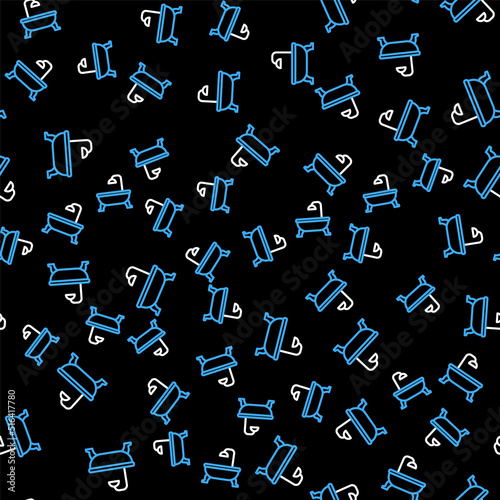 Line Bathtub icon isolated seamless pattern on black background. Vector
