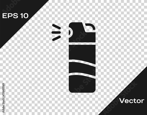 Black Pepper spray icon isolated on transparent background. OC gas. Capsicum self defense aerosol. Vector