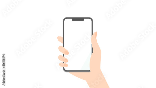 ディスプレイ部分が白いコピースペースになっているスマホを片手で持っている女性の手
