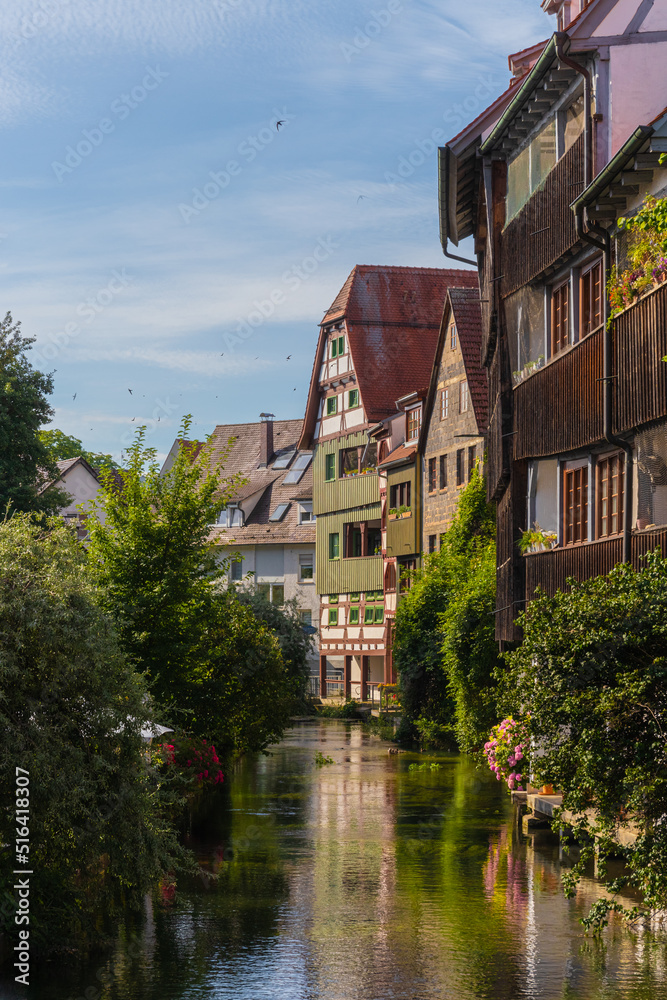 Early morning in the historic old town Fishermen's Quarter (Fischerviertel) in Ulm, Germany
