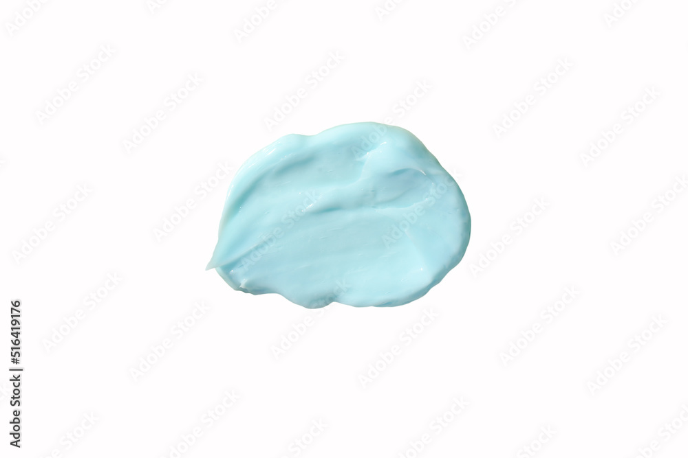 Cream texture stroke isolated on white background. Facial creme, foam, gel or body lotion skincare icon. Blue face cream cosmetic product smear swatch. Cream texture stroke isolated on white background. Facial creme, foam, gel or body lotion skincare icon. Blue face cream cosmetic product smear swatch.