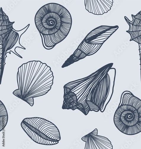 Sea shells vector seamless pattern
