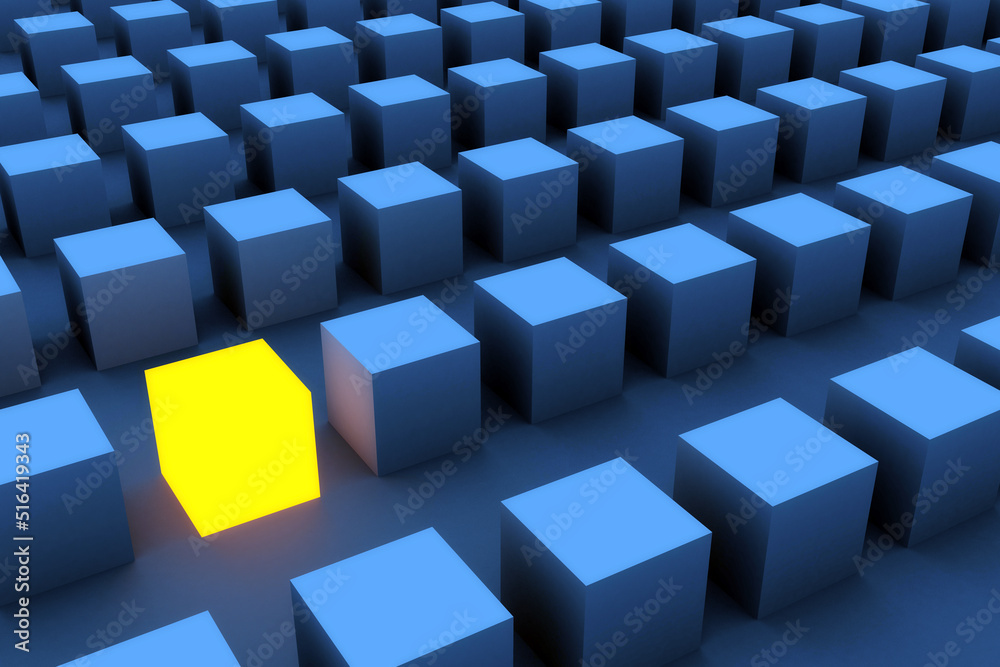 One Yellow Cube Stands Out From Blues One Yellow Cube Stands Out From Blues