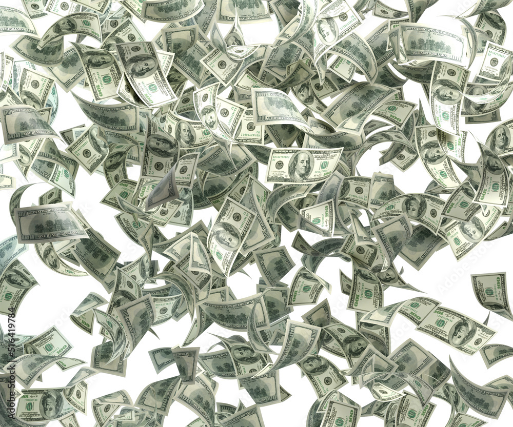 Heavy Rain of Hundred US Dollars Against White Heavy Rain of Hundred US Dollars Against White
