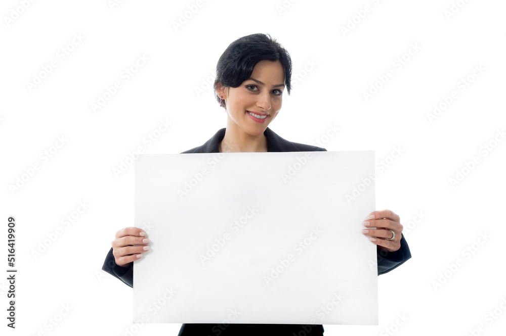 Young Businesswoman Holds An Empty Message Board Young Businesswoman Holds An Empty Message Board