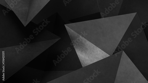 Gray geometric shapes of triangles background. Dark concrete background. 3d Rendering