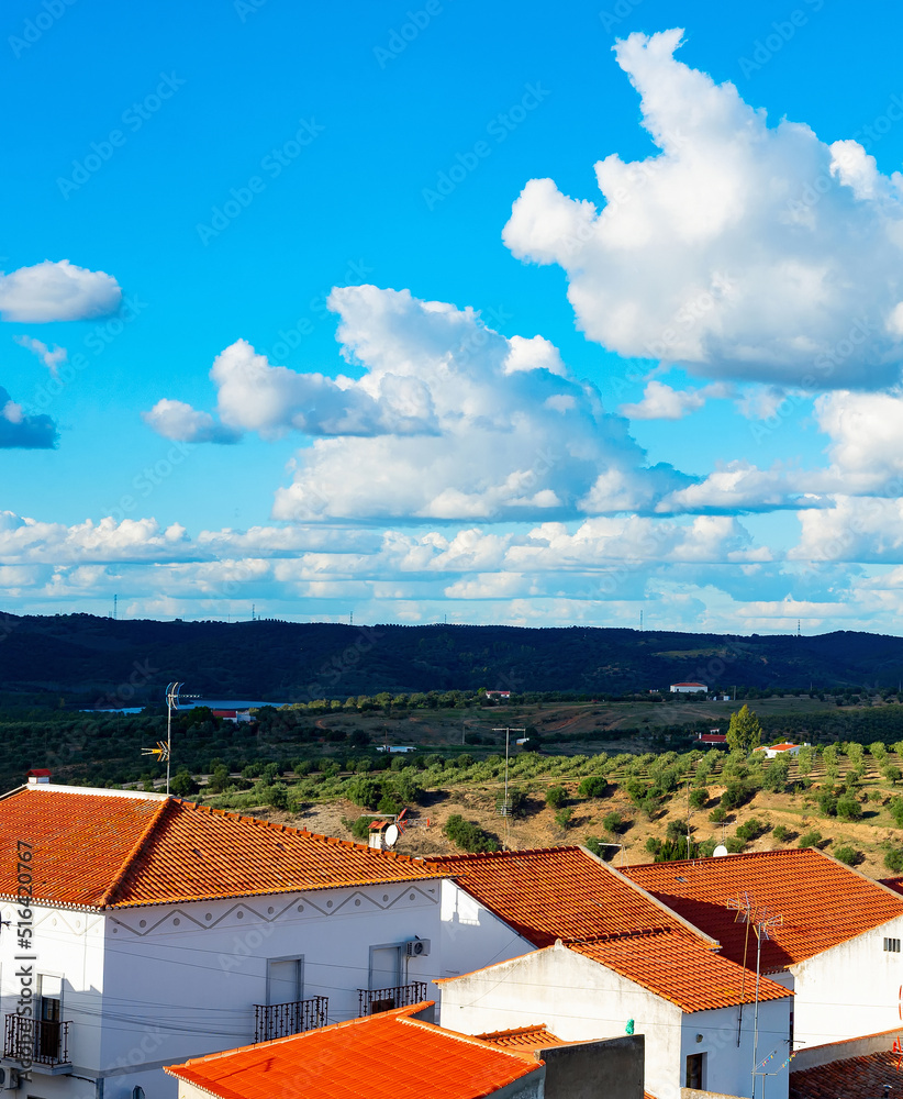 landscape village olives clouds spain