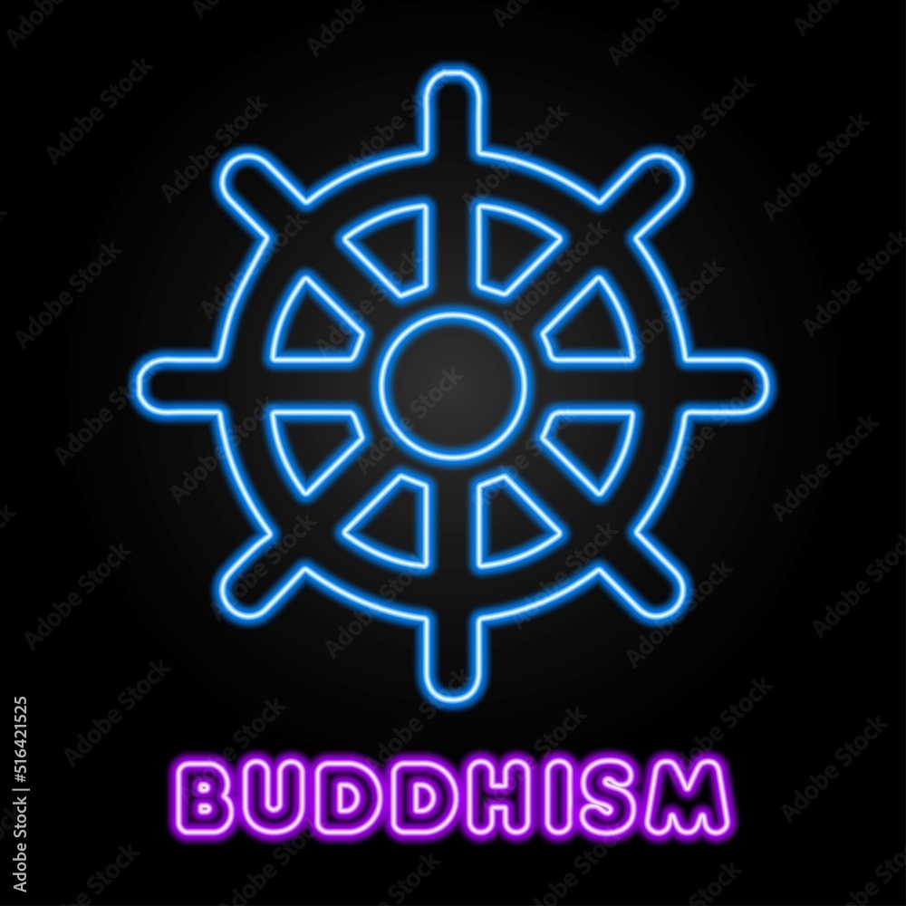 Fototapeta premium Buddhism neon sign, modern glowing banner design, colorful modern design trends on black background. Vector illustration.