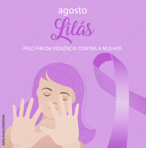 Lilac august for the end of violence against women. August awareness purple ribbon campaign vector. photo