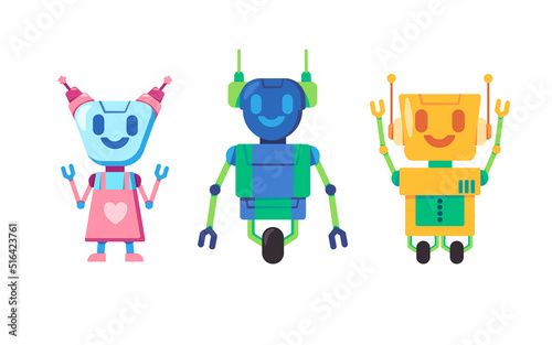 Cute and friendly robot clipart collection of humanoid colorful cartoon illustration toys for kids