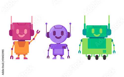 Friendly robot clipart collection of humanoid colorful cartoon illustration toys for kids