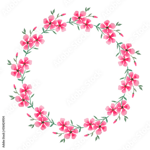 Frame of watercolor pink flowers on a white background. © Natalia