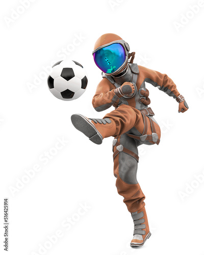 astronaut girl is kicking the football ball