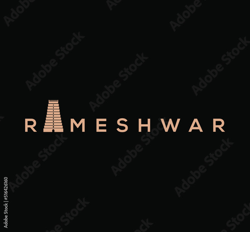 Rameshwar Typography with The Temple icon vector. photo