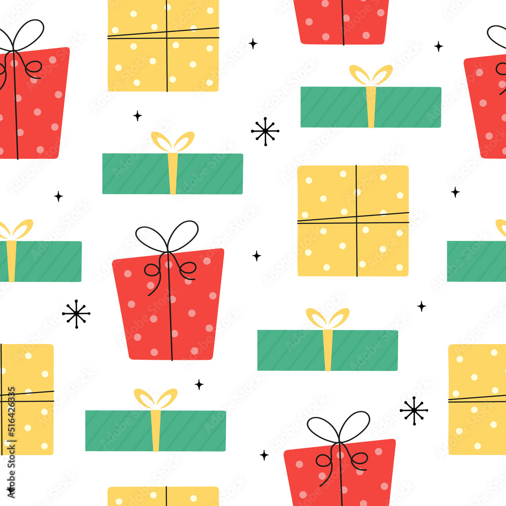Christmas seamless pattern of cute gift boxes Christmas seamless pattern of cute gift boxes