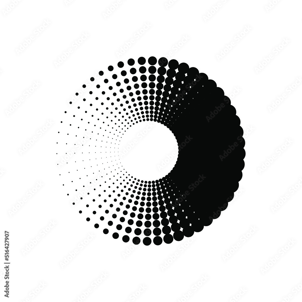 Dot circle logo halftone background. Vector illustration.