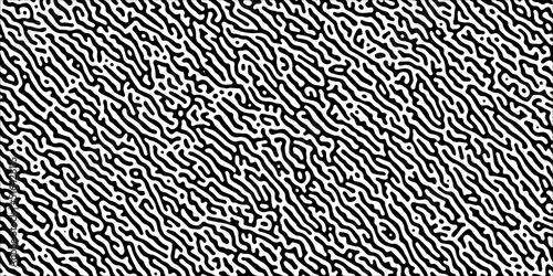 Turing reaction diffusion black and white seamless pattern with chaotic motion. Natural background with organic structures. Vector illustration of chemical morphogenesis concept. Doodle labyrinth