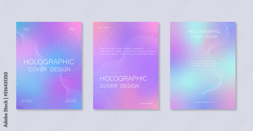 Abstract holographic gradient background vector. Minimalistic geometric style cover with liquid color. Modern wallpaper design for social media.