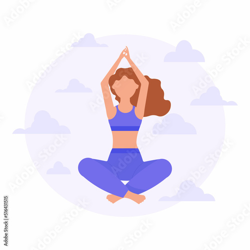 Young girl doing yoga and doing simple exercises