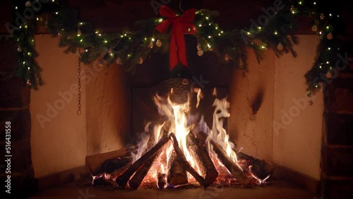 Beautiful shot of a fireplace decorated with Christmas decorations