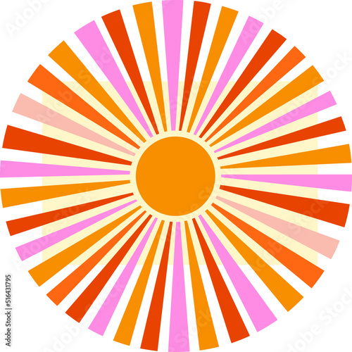Retro groovy sun rays pattern background 70s. Sun sunbeams summer texture. 