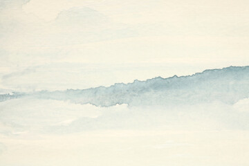 Abstract soft watercolor flow blot painting. Beige neutral color canvas texture horizontal paper background.