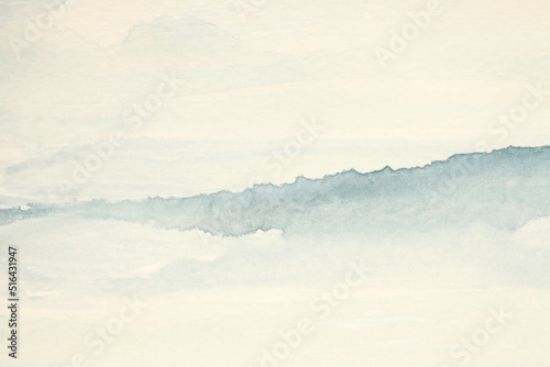 Abstract soft watercolor flow blot painting. Beige neutral color canvas texture horizontal paper background.