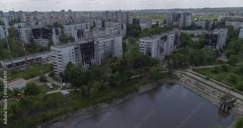 KHARKIV, UKRAINE - MAY 22, 2022: residential buildings destroyed by the Russian army
KHARKIV, UKRAINE - MAY 22, 2022: residential buildings destroyed by the Russian army